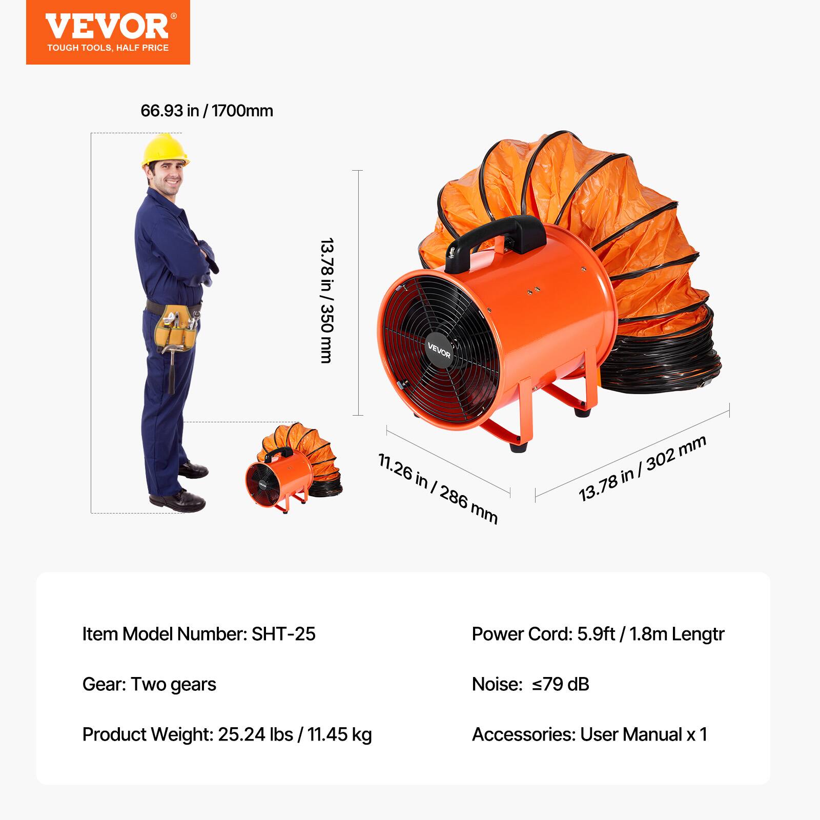 VEVOR TOUGH TOOLS, HALF PRICE

66.93 in / 1700mm

13.78 in / 350 mm

VEVOR

11.26 in / 286 mm

302 mm in 13.78

Item Model Number: SHT-25

Power Cord: 5.9ft / 1.8m Length

Gear: Two gears

Noise: ≤79 dB

Product Weight: 25.24 lbs / 11.45 kg

Accessories: User Manual x 1