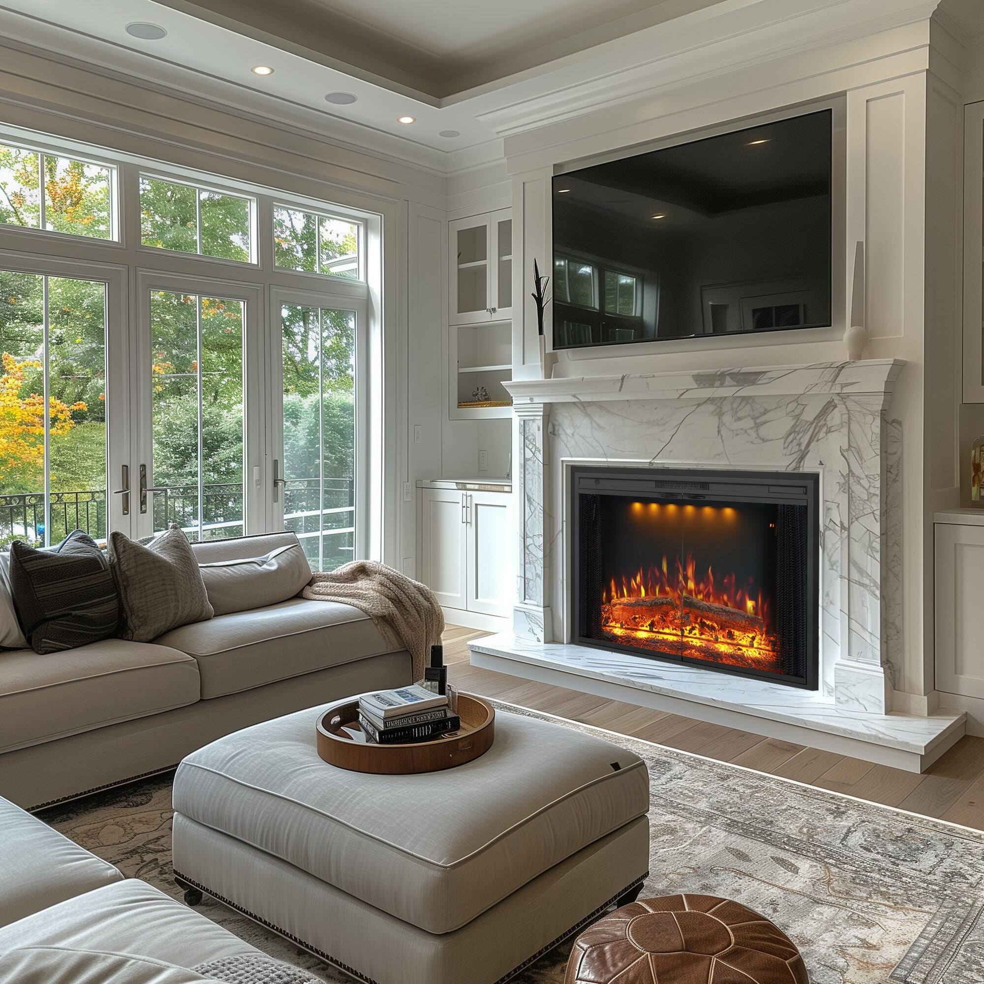 Alt View 4. Boyel Living - Black 33 Inch EFM Electric Fireplace 5100 BTU 750W/1500W 5-Level Flame 1-9H Timer 3 Spot Lights - Black.