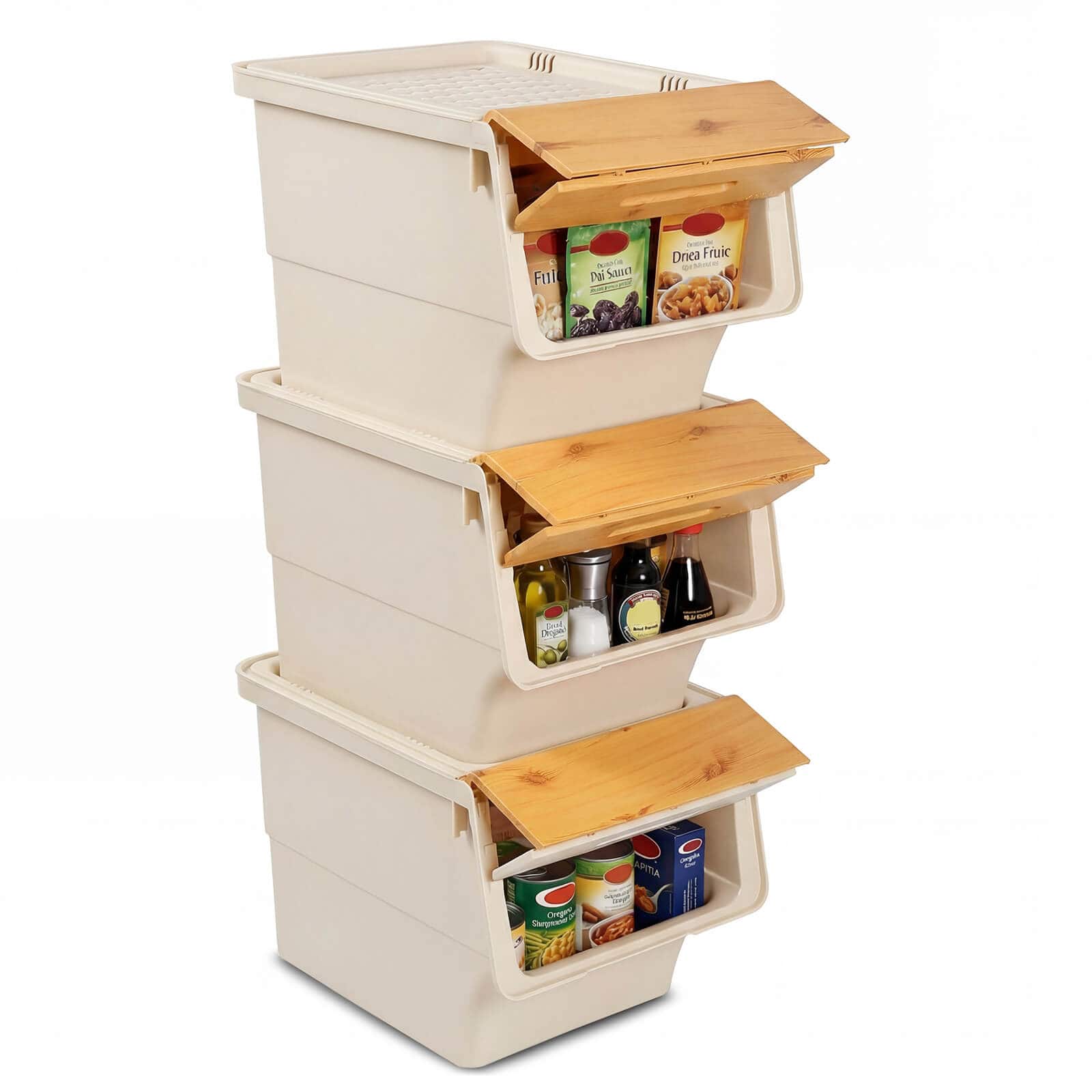 Costway - 3 PCS Storage Bins on Wheels with Stay-Open Lid for Kitchen Bedroom Laundry Closet - White + Natural price history on PriceWatchPro