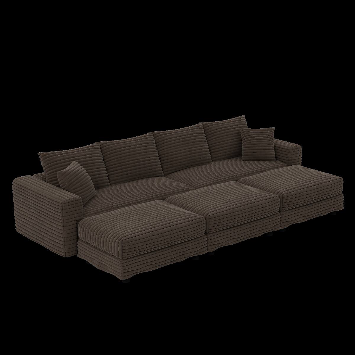Alt View 10. Ropilly - Ropilly 102.4 Inch Camel 4 Seat Corduroy Sofa with Movable Ottomans Deep Seat Upholstered Sofa - Camel.