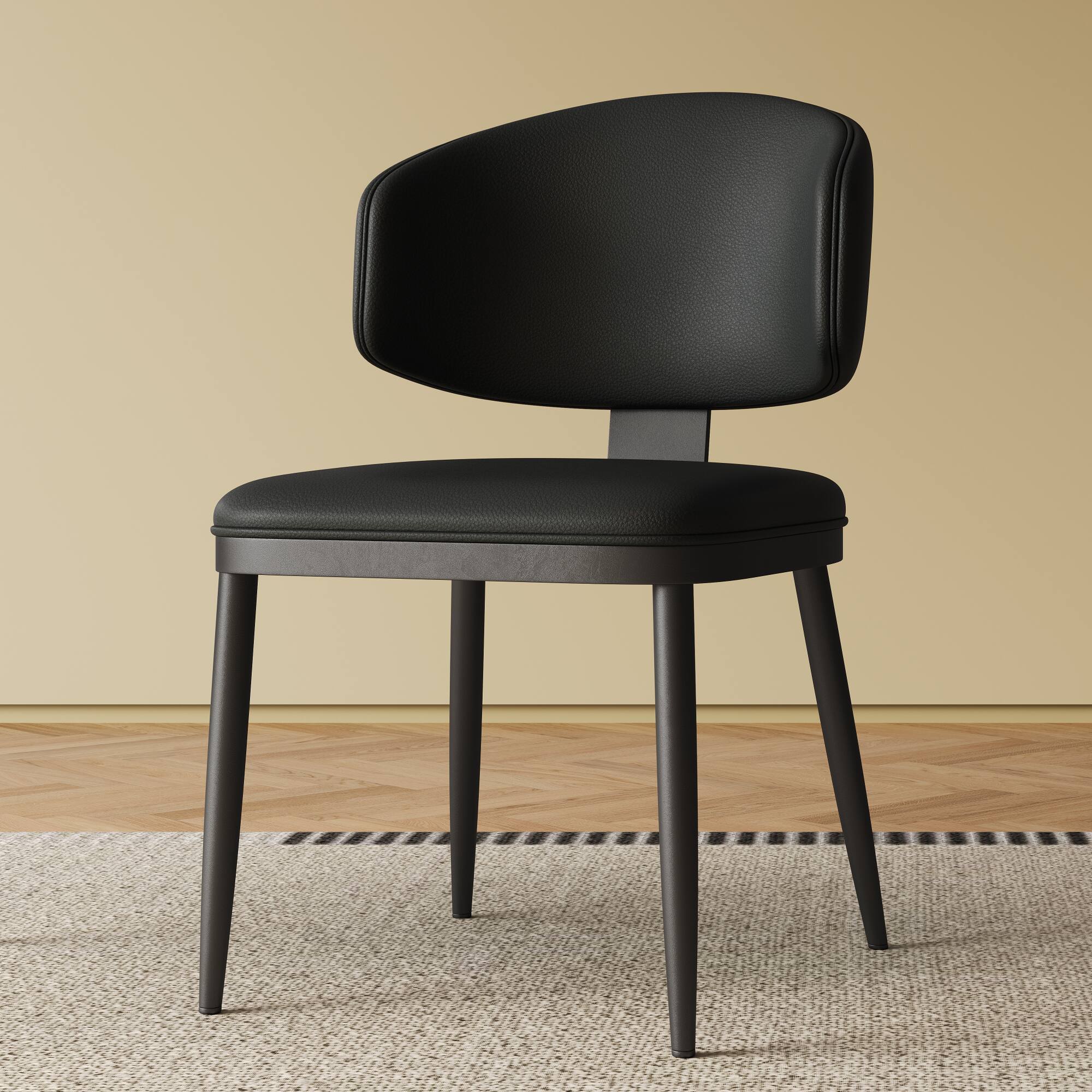 Back. GOODSILO - Modern Dining Chair, PU Leather Upholstered with Metal Frame for Kitchen and Dining Room, Set of 2 - Black.