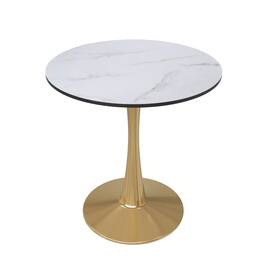 LeisureMod - Bristol 24" Round MDF/Sintered Stone Dining Table, Modern Pedestal Base - Scratch-Resistant Kitchen & Cafe Table - MDF - Marbled White