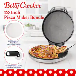 Betty Crocker - 12-Inch Pizza Maker Bundle with Pizza Cutter and Parchment Paper, Silver - Gray
