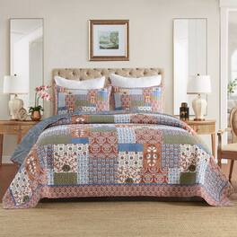 MarCielo - 3-Pieces Floral Patchwork Pattern Quilt Bedspread Set - Open Miscellaneous