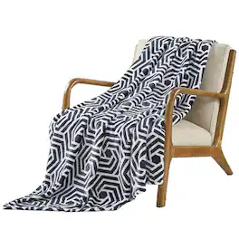 Noble House - Plazatex Azmera plush Decorative Warm and Comfortable Machine Washable Throw 50" x 70" - Black & White