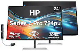 HP - Series 7 Pro 724pu 24" WUXGA IPS Monitor, Anti-Glare, Flicker Free, Displayport, HDMI & DKZ Hub (8Y2F7AA#ABA) 2 Pack - Black/Silver
