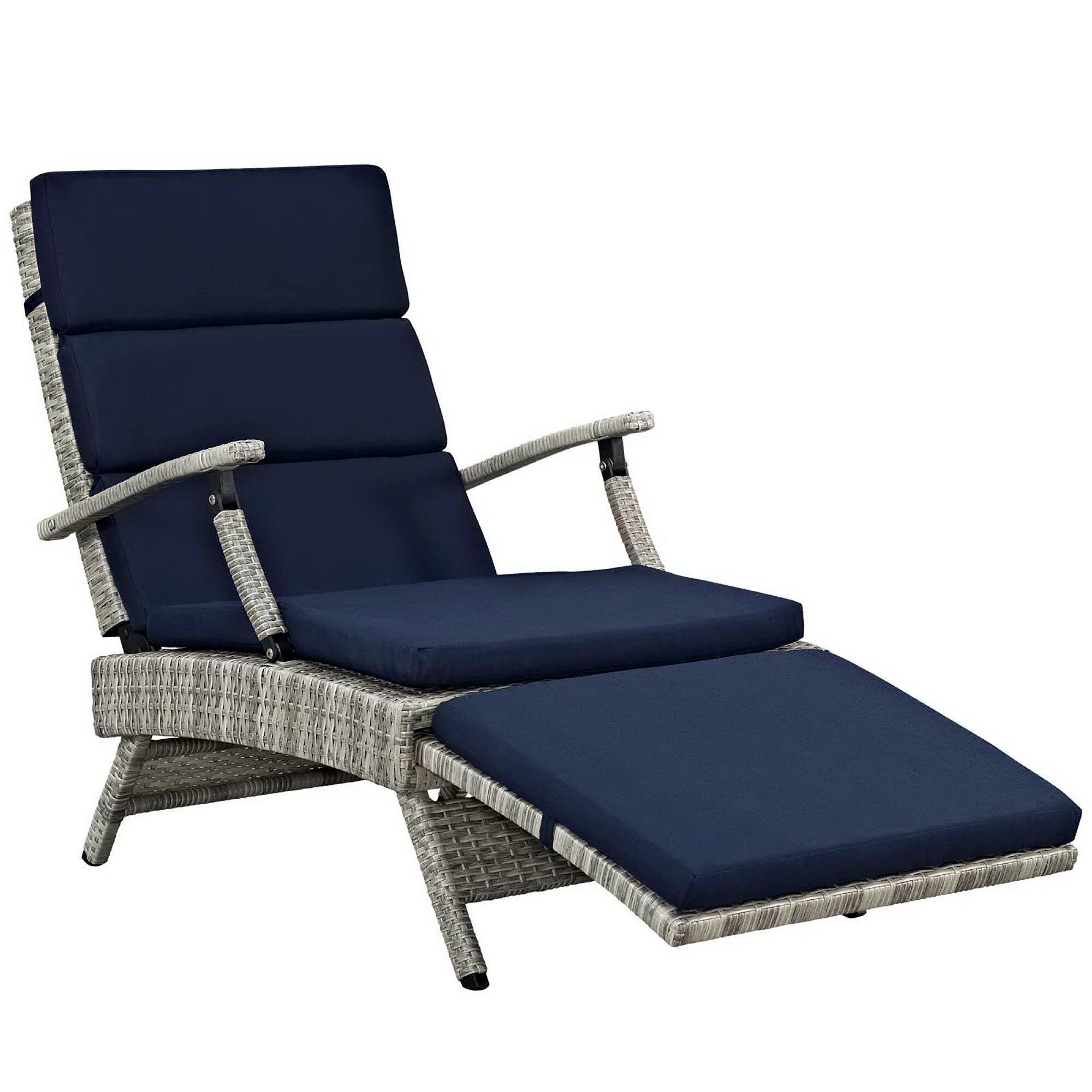 Left. Modway - Envisage Chaise Outdoor Patio Wicker Rattan Lounge Chair by Modway - Light Gray Navy.