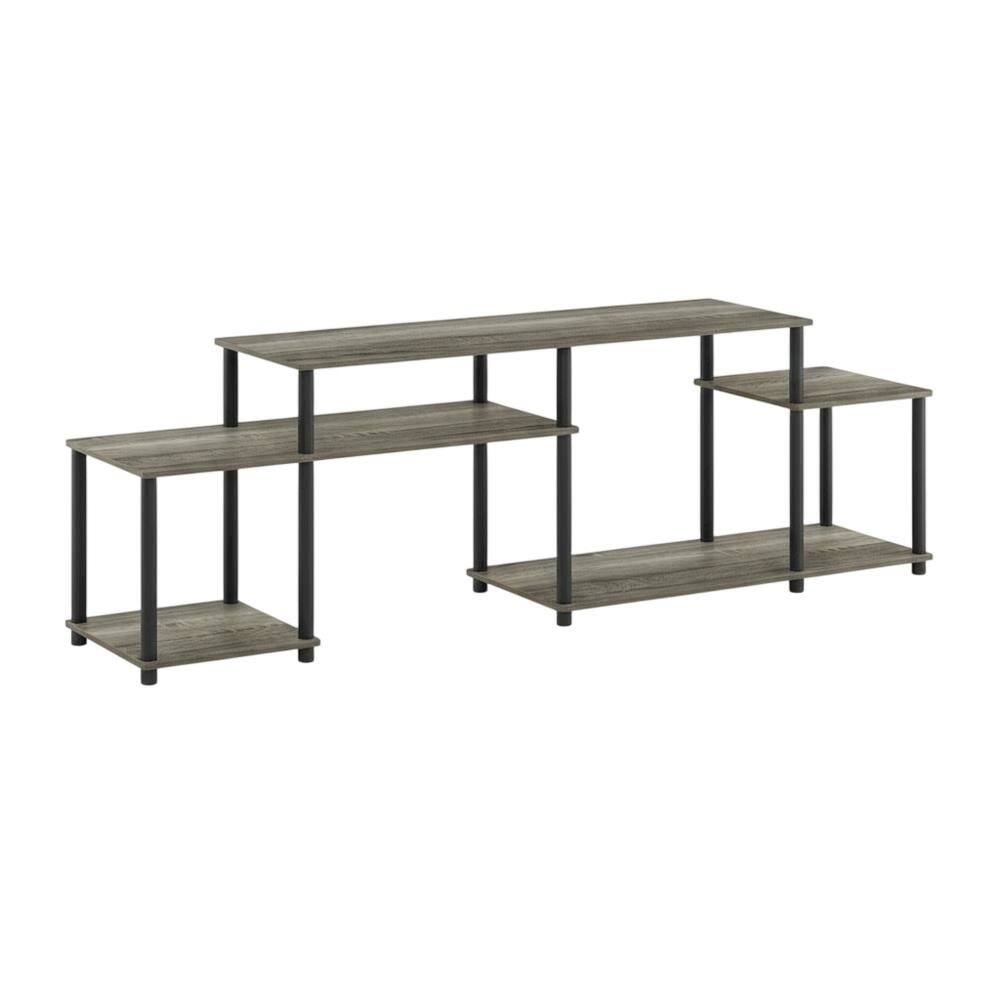 Front. FurniFact - Wood TV stand for 55-inch screens with modern design and durable construction - Gray Black.