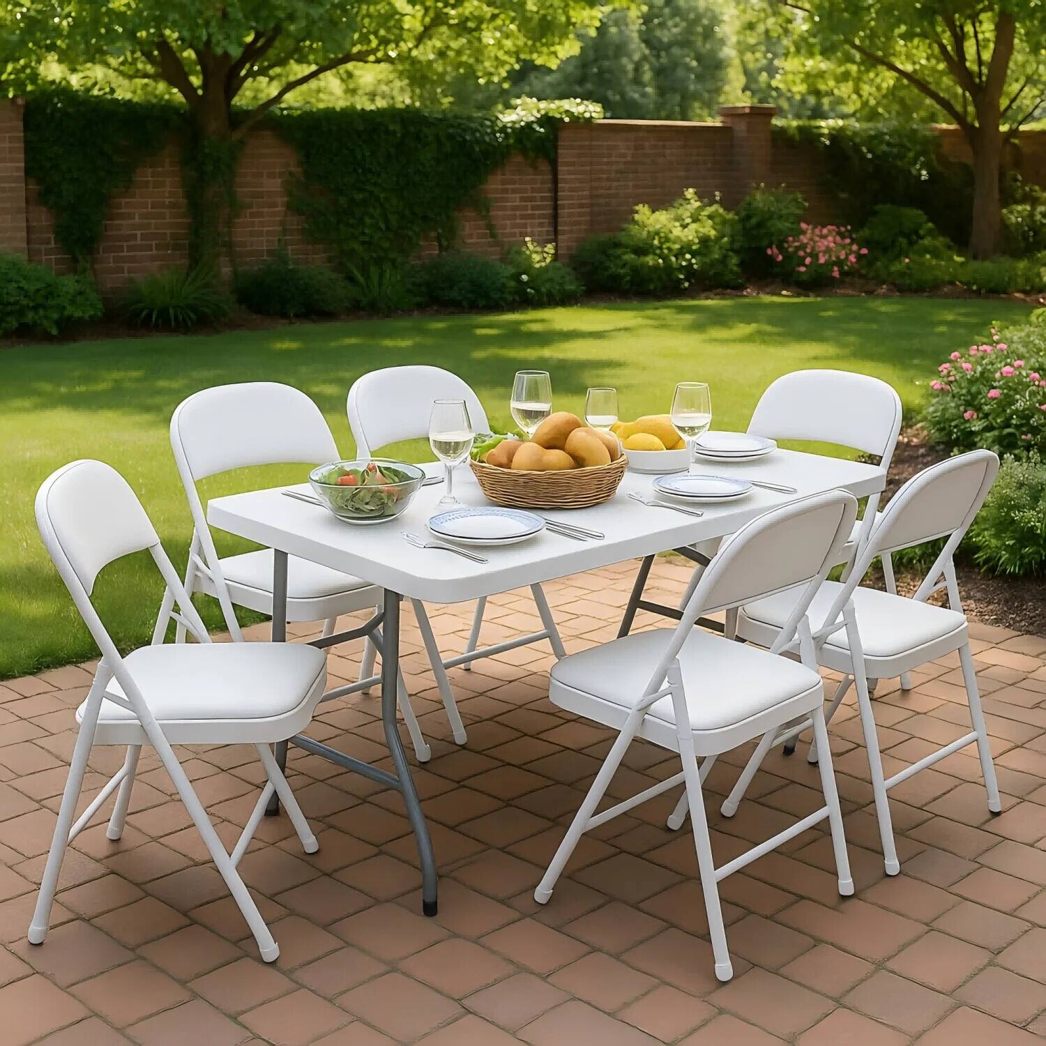 Alt View 5. SKONYON - 4 Pack Padded Seat Metal Back Folding Chairs - White.