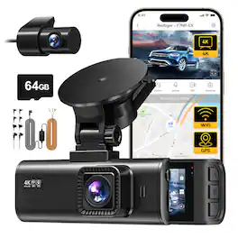 REDTIGER - 4K/2.5K HD Dash Cam , WDR , Night Vision , 64GB Card , & HW kit - Black