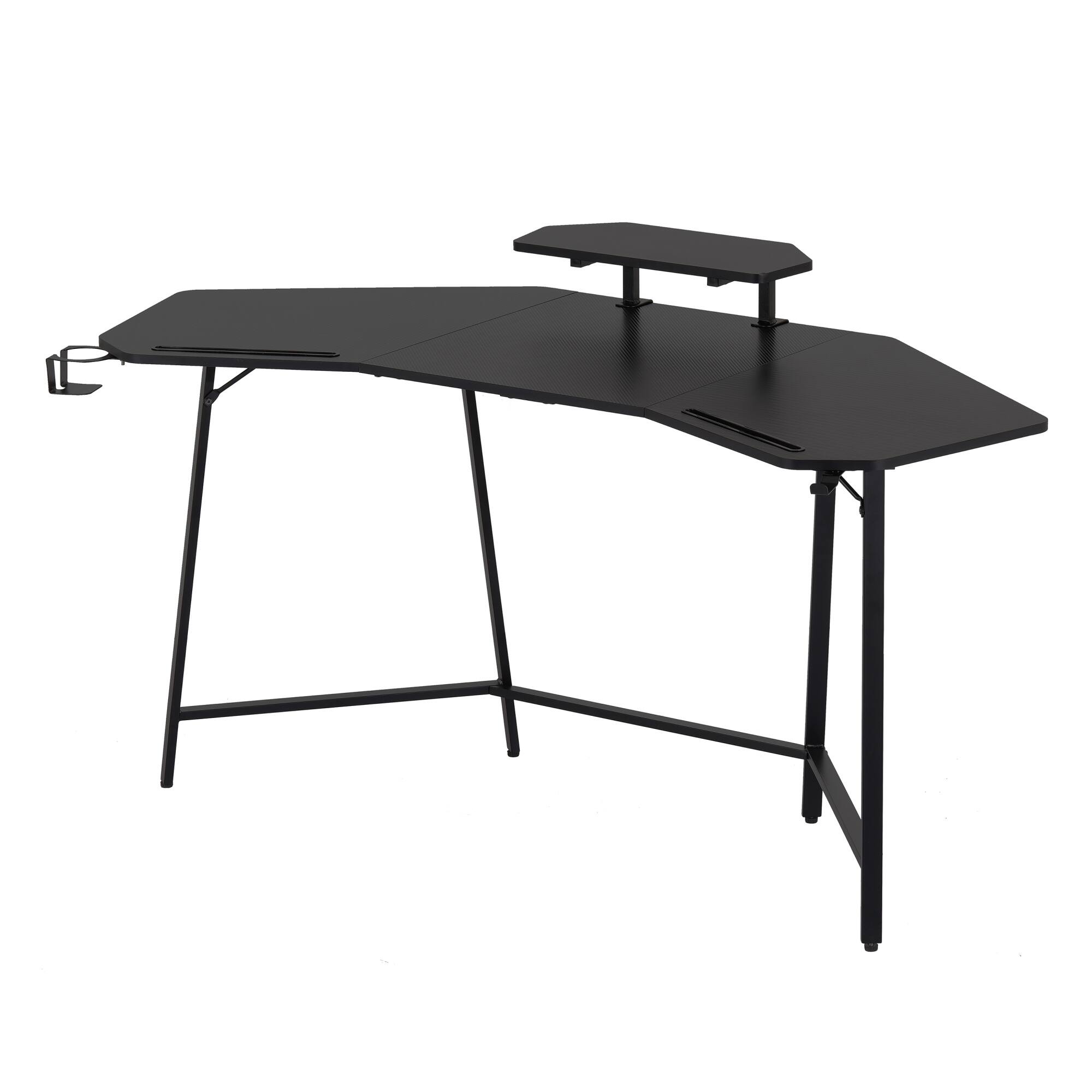 Alt View 2. GOODSILO - Premium Gaming Desk with Integrated Shelf and Convenient Accessory Holders for Enhanced Gaming Experience - Black.