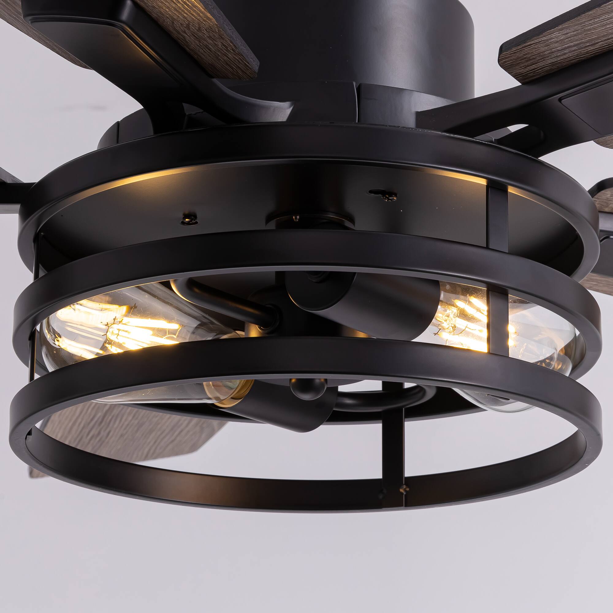 Alt View 8. Siljoy - 52 Inch Black Caged Farmhouse Ceiling Fan with Lights & Remote for Bedroom, Living Room & Patio Indoor/Outdoor - Black.