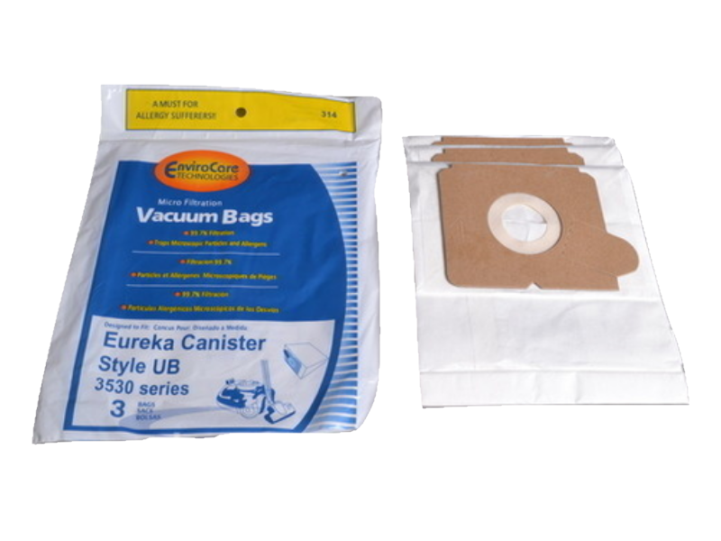 A MUST FOR ALLERGY SUFFERERS  
314 EnviroCore TECHNOLOGIES Micro Filtration Vacuum Bags  
Eureka Canister Style UB 3530 series BAGA 3