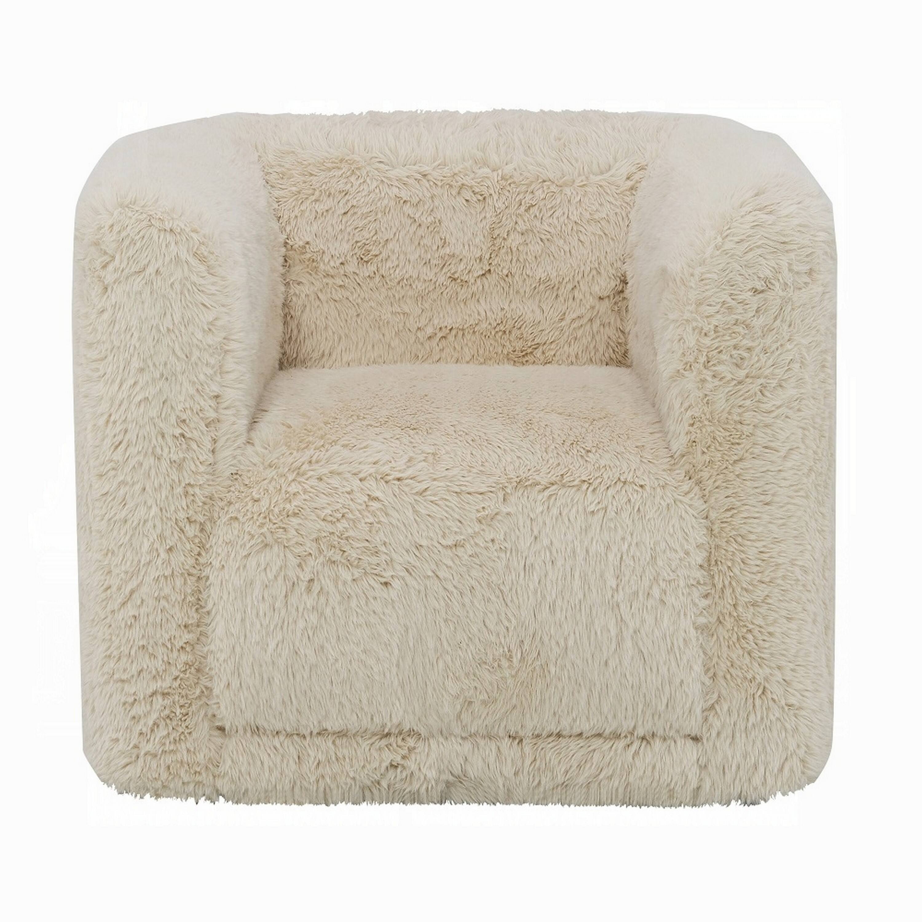 Alt View 1. Manhattan Lane - Savoir Swivel Accent Chair, Modern Soft Furry Beige Fabric, Round Arms - Beige.