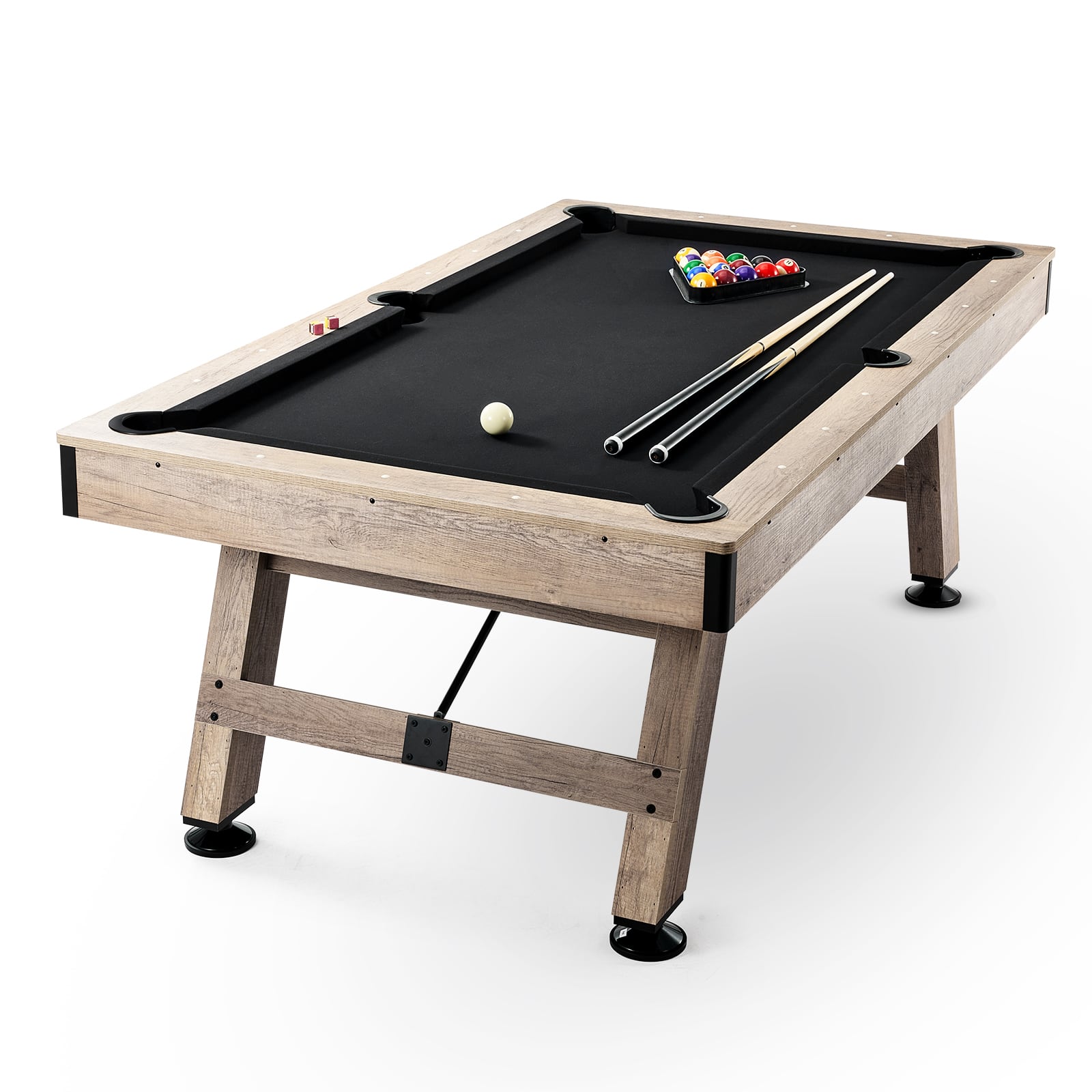Front. VEVOR - Billiards Table,7 ft Pool Table, Adjust Legs Stable Billiards Table,Pool Table Set Includes Balls, Cues,Chalks and Brush - Black, Wood.