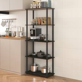 HOMLUX - 5-Tier 57.4" Open Shelf Bookcase Compact Storage Bookshelf for Living Room Bedroom Office - Espresso & Black