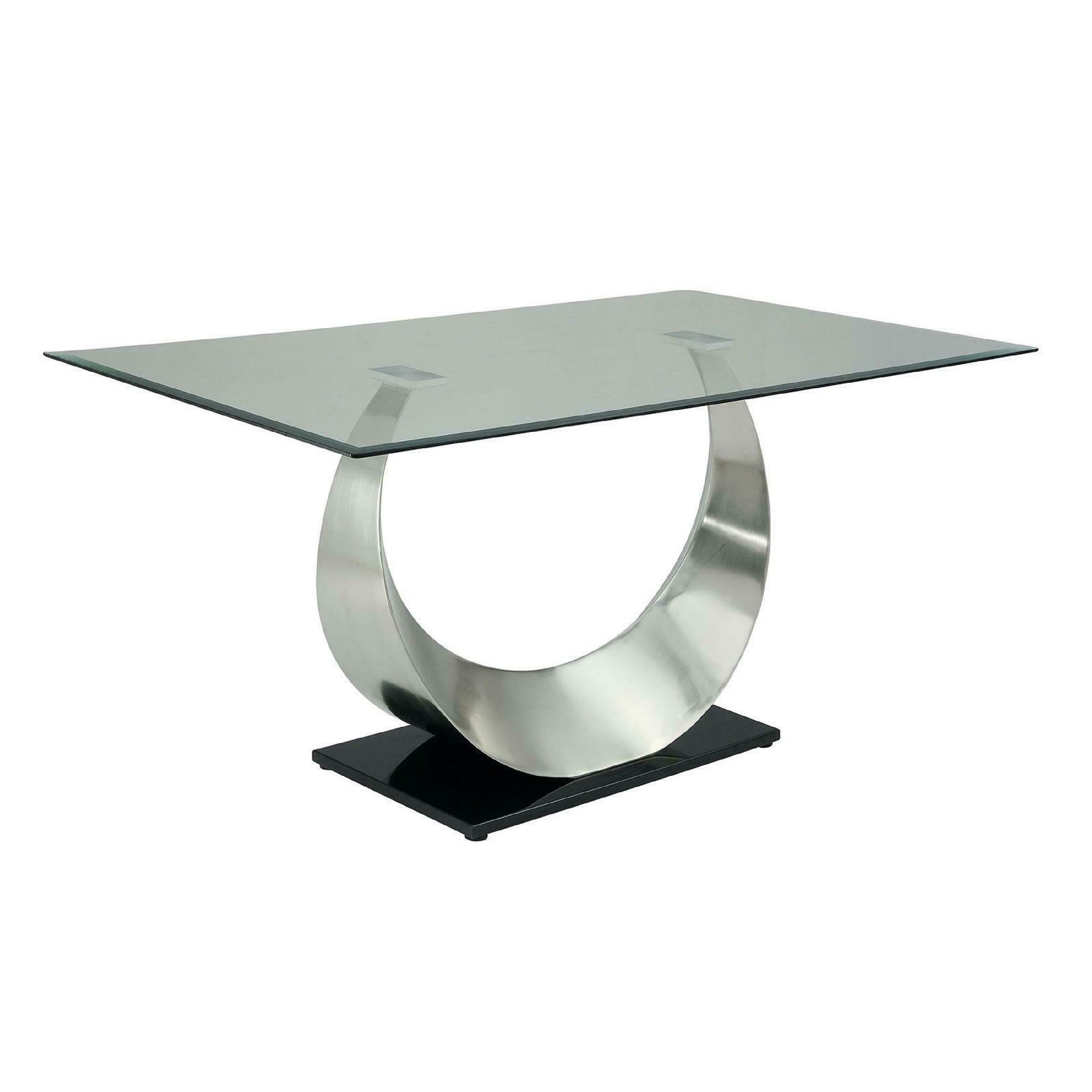 Manhattan Lane - Metal and Glass Dining Table with Unique U Shape Pedestal Base - Chrome and Black