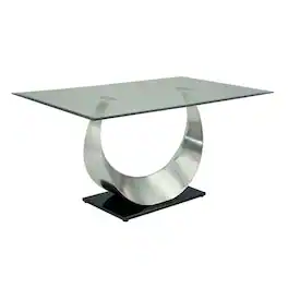 Manhattan Lane - Metal and Glass Dining Table with Unique U Shape Pedestal Base - Chrome and Black