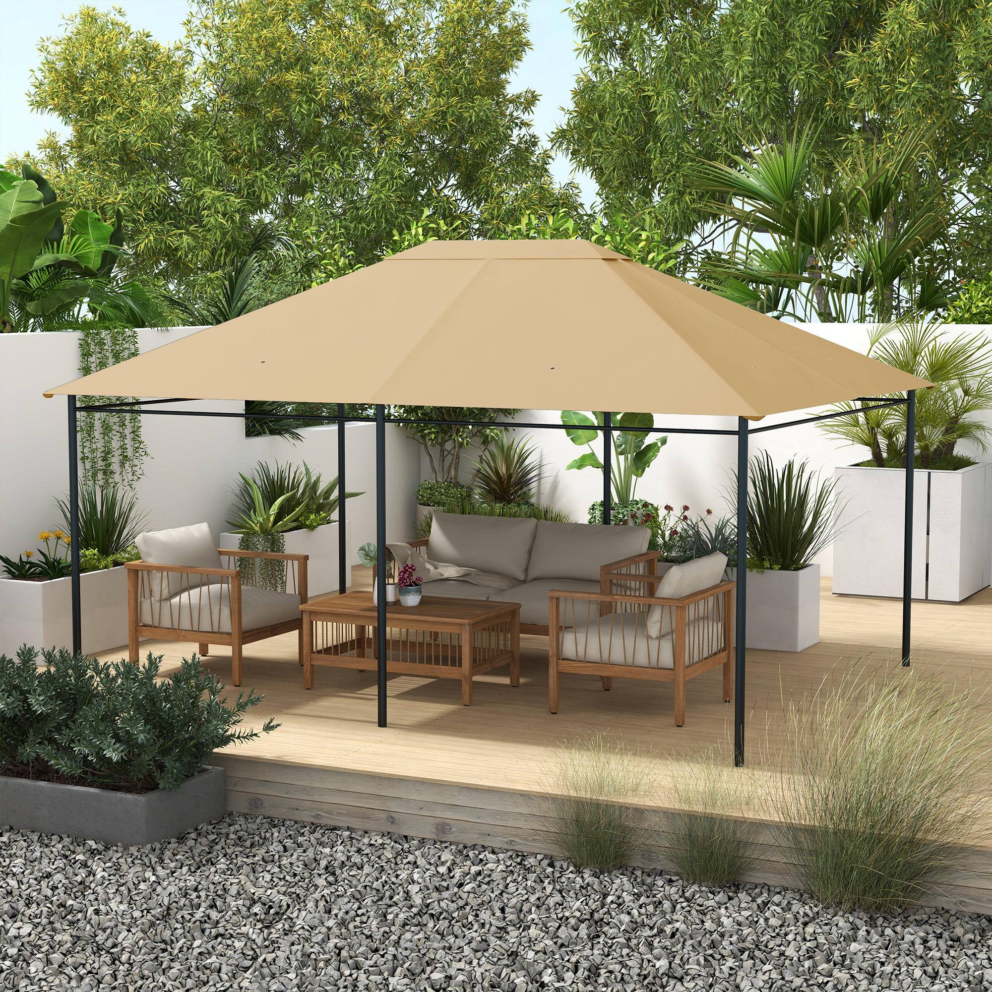 Alt View 1. Outsunny - 10' x 13' 84C-116 Model Gazebo Canopy Replacement, Outdoor Gazebo Cover Top Roof Replacement with Vents and Drain Holes - Khaki.