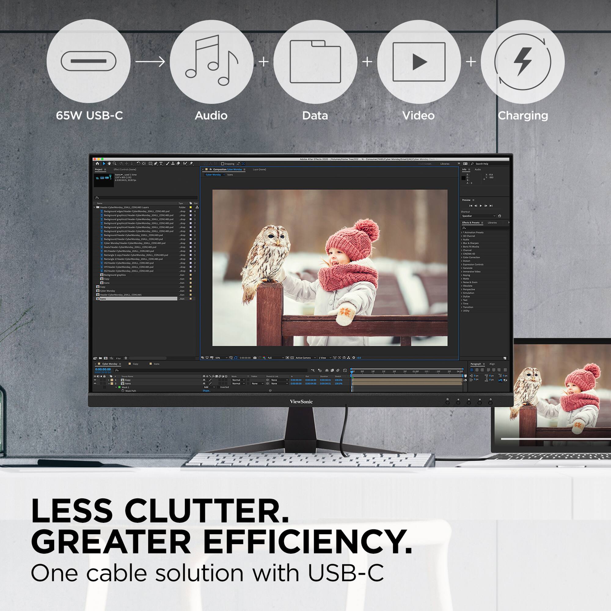Less Clutter. Greater Efficiency. One Cable Solution with USB-C.
