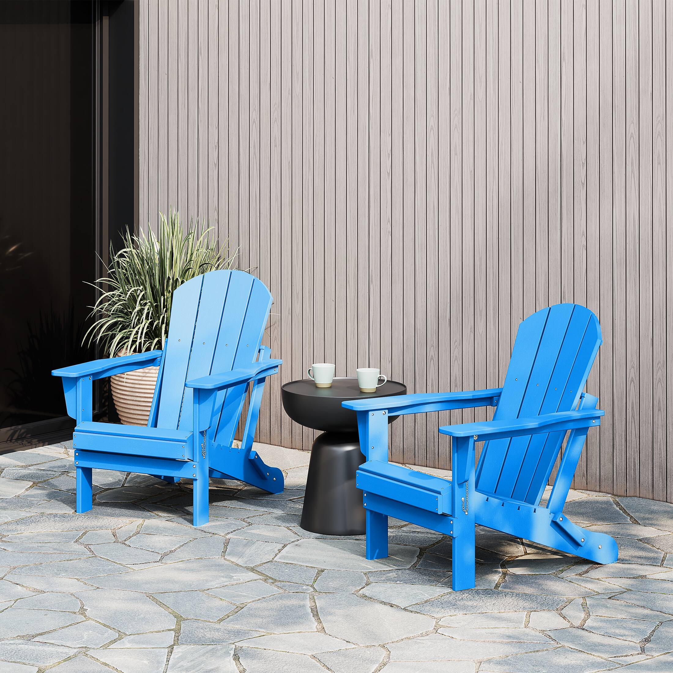 Angle. WestinTrends - WestinTrends Malibu Outdoor HDPE Folding Poly Adirondack Chairs (Set of 2) - Pacific Blue.