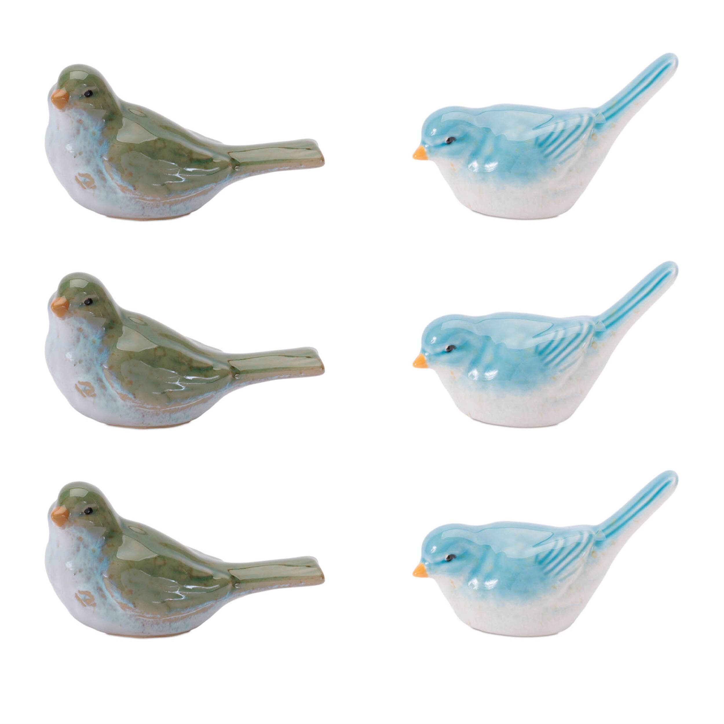 Alt View 2. BreeBe - Stoneware Bird Figurine (Set of 6) - Green, Blue.