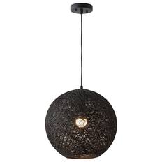 Front. Jonathan Y - Lacey 16" Modern 1-Light Black Woven Paper Round Globe Pendant Light with Adjustable Cord and LED Bulb for Living Room - Black.