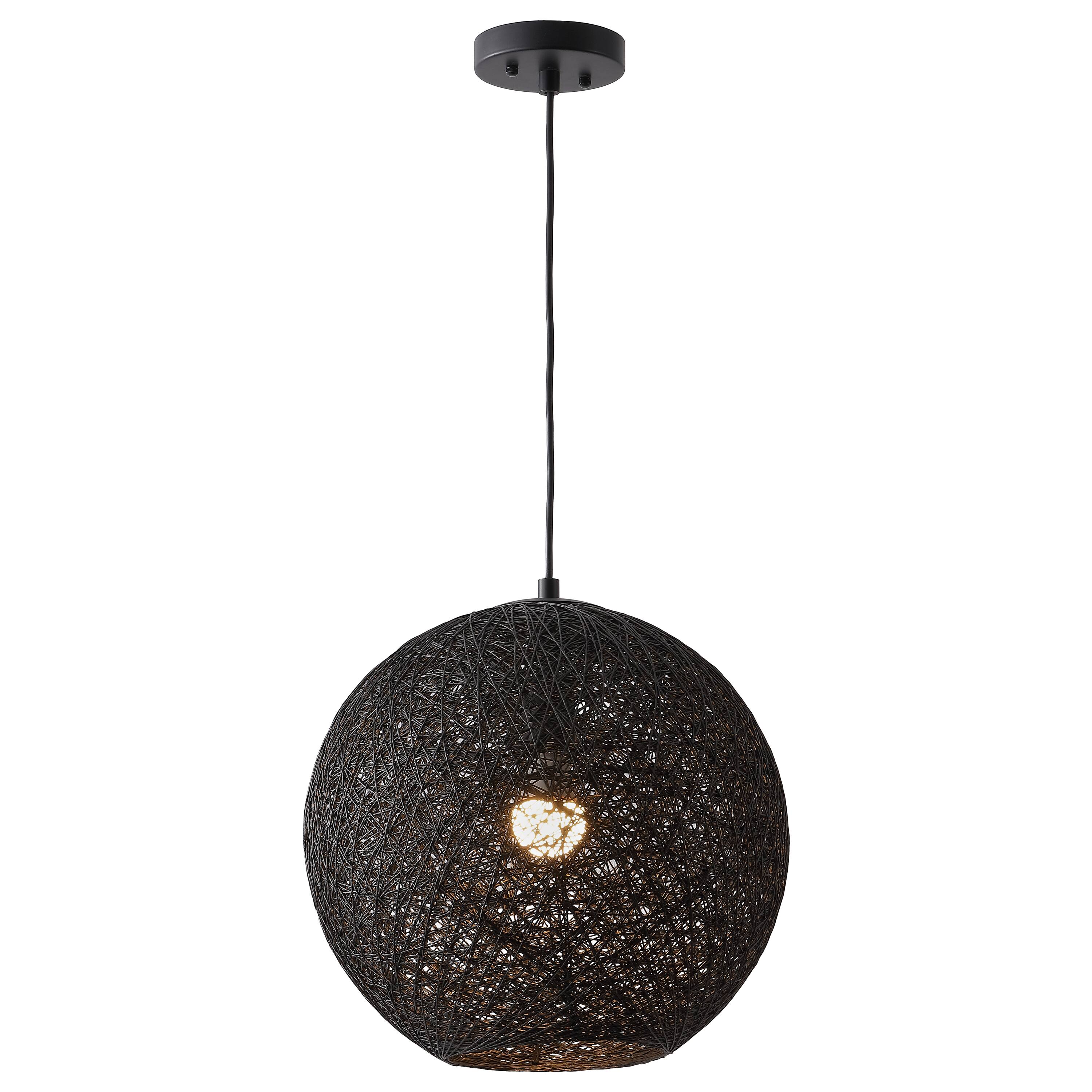 Front. Jonathan Y - Lacey 16" Modern 1-Light Black Woven Paper Round Globe Pendant Light with Adjustable Cord and LED Bulb for Living Room - Black.