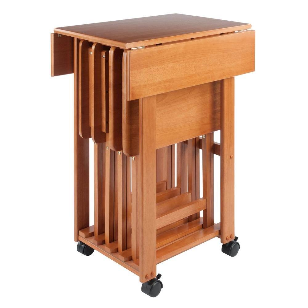 Back. FurniFact - Teak Folding TV Tray Set – Small Sofa Tables for Living Room & Dining - Teak.