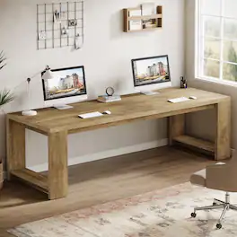 Tribesigns - Office Meeting Table with Engineered Wood Construction, for Meetings and Collaborative Office Work - Light Brown