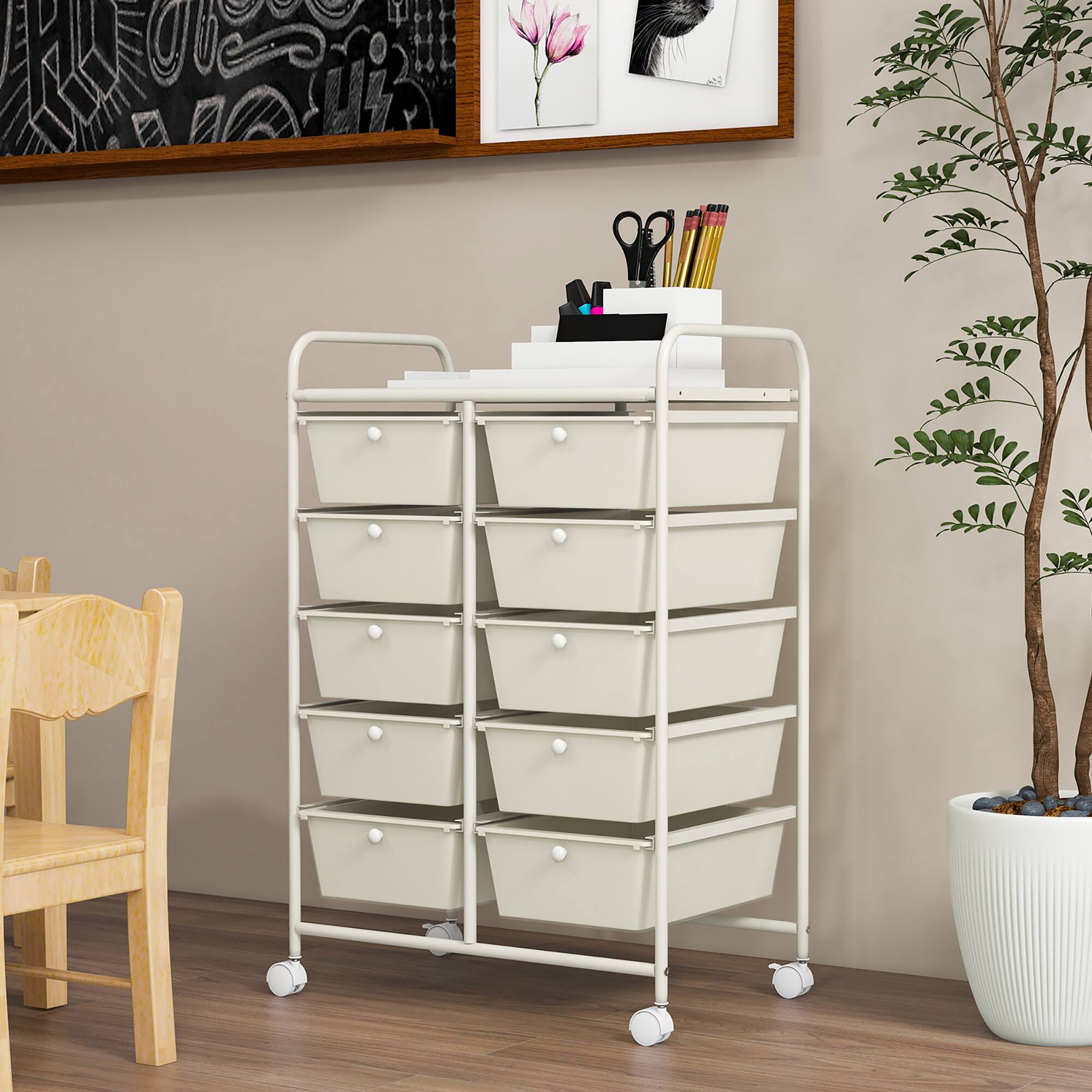Alt View 1. Gymax - Gymax 10-Drawer Rolling Storage Cart Tools Scrapbook Paper Organizer on Wheels White - White.