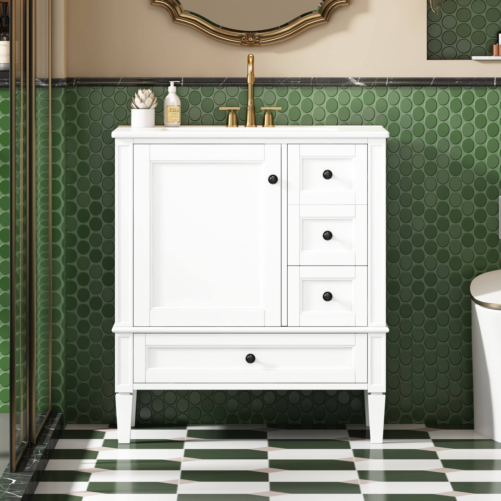 Alt View 1. Boyel Living - 30 Inch Solid Wood Bathroom Vanity with Ceramic Sink Three Drawers White - White.