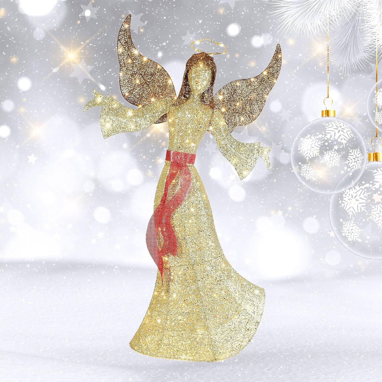 Front. Wikistore - WIKISTORE 5FT Outdoor LED Angel Christmas Decoration with 120 Lights 32FT Extension Cord.