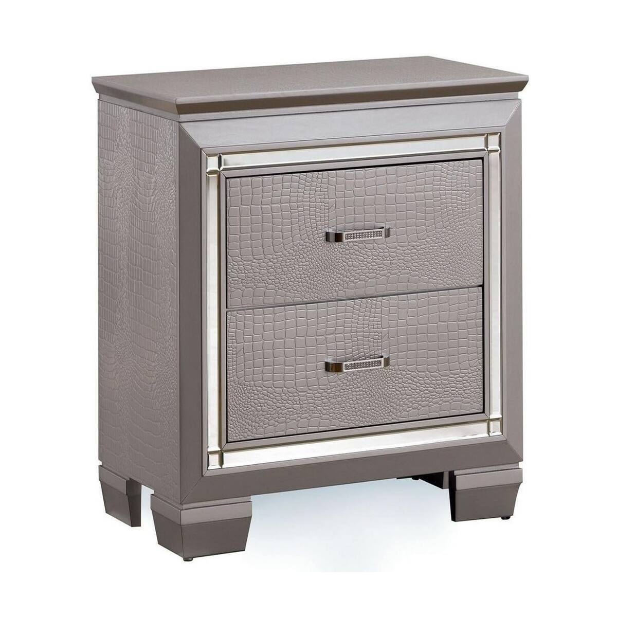 Alt View 1. Loheer - Loheer Silver Two Drawer Nightstand with Built In LED Light and Mirror Inserts - Silver.