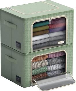 Sorbus - Storage Bins with Metal Frame, Stackable & Foldable Clothes Organizer Bags, Fabric Storage Containers - Tel