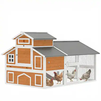 Front. Pawhut - Chicken Coop with Run for 6 Chickens - Orange.