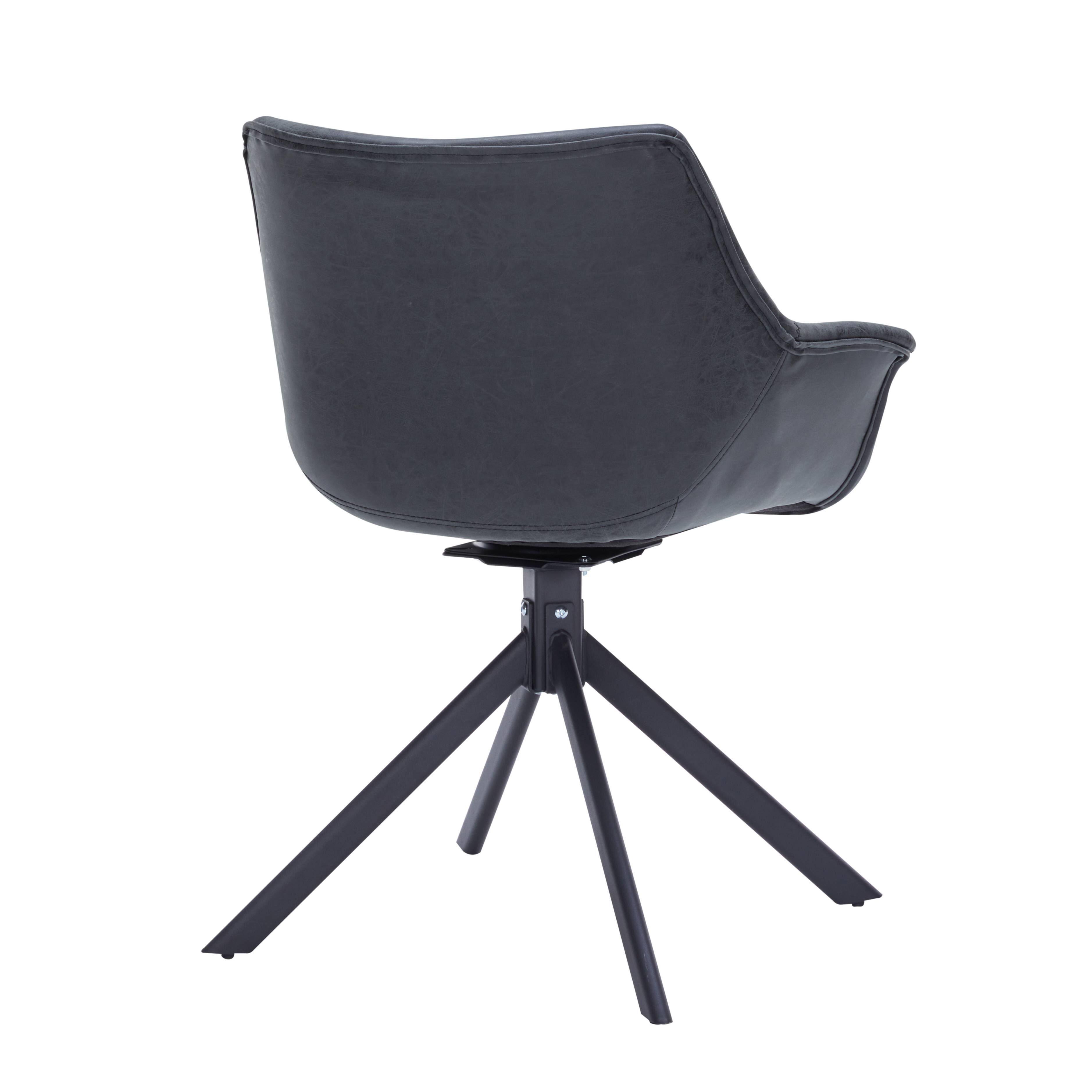 Alt View 4. LeisureMod - Markley 2-PCS Distressed Leather Swivel Accent Side Chair - Metal Base - Black.