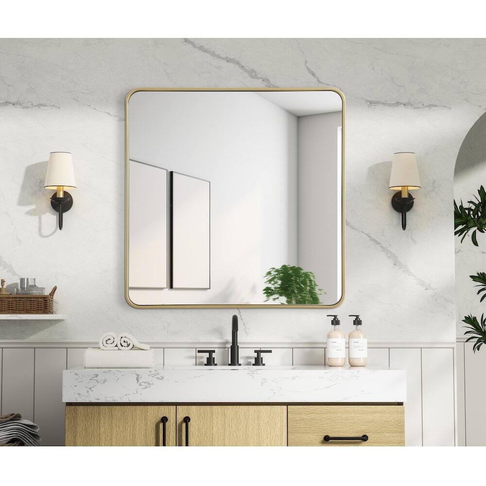 Alt View 3. Elegant Decor - Contour Metal Rectangle Mirror 36x36 in Brass - Brass.