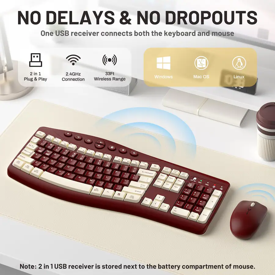 Linux Us Keyboard Layout Bundle HESVAP Silent Ergonomic Wireless Keyboard and Mouse Combo, Full ...