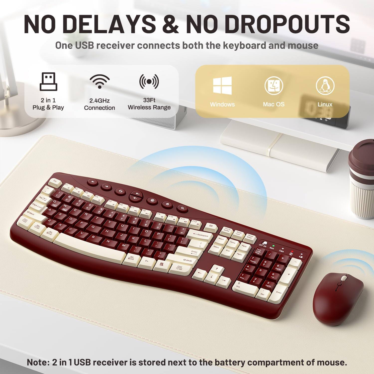 Bundle HESVAP Silent Ergonomic Wireless Keyboard and Mouse Combo, Full ...