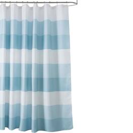 Olivia Gray - Glamor Fade-resistant Striped Waffle Jacquard Shower Curtain with 1 Stitched Buttonholes 70" x 72" - Blue