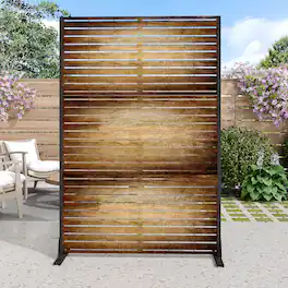 PexFix - 72 in. x 47 in. Veneer Pattern Metal Outdoor Privacy Screen & Panels, Freestanding Garden Divider Fence - Dark Brown