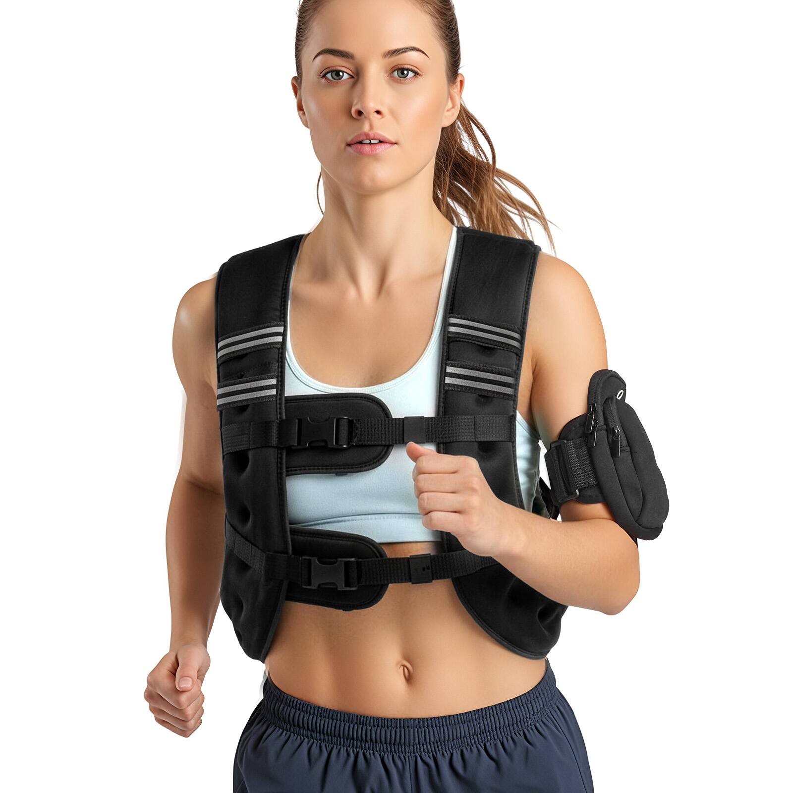 Alt View 5. VEVOR - Weighted Vest, 25 lbs Body Weight Vest for Men Women, with Reflective Stripe, Adjustable Buckle, Workout Equipment - Black.