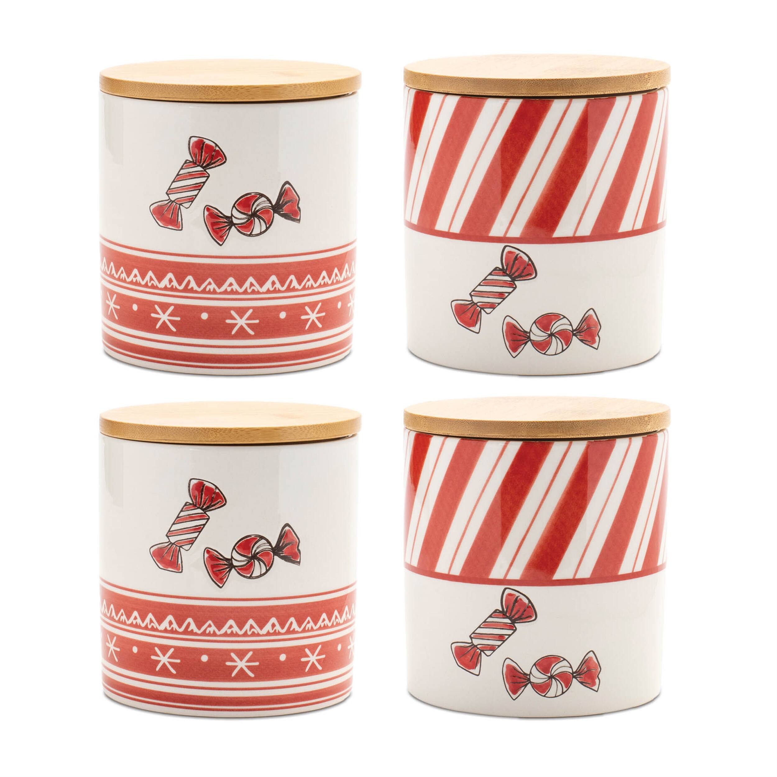 Alt View 3. BreeBe - Ceramic Peppermint Candy Canister (Set of 4) - Red, White.