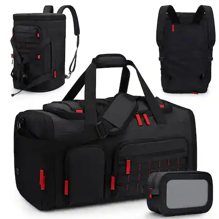 Front. Pacoar Cade - Gym Bags For Men Women 45l Sports Travel Duffle Bag With Shoe Compartment 3 In 1 Weekener Overnight Backpack Wet - Black.