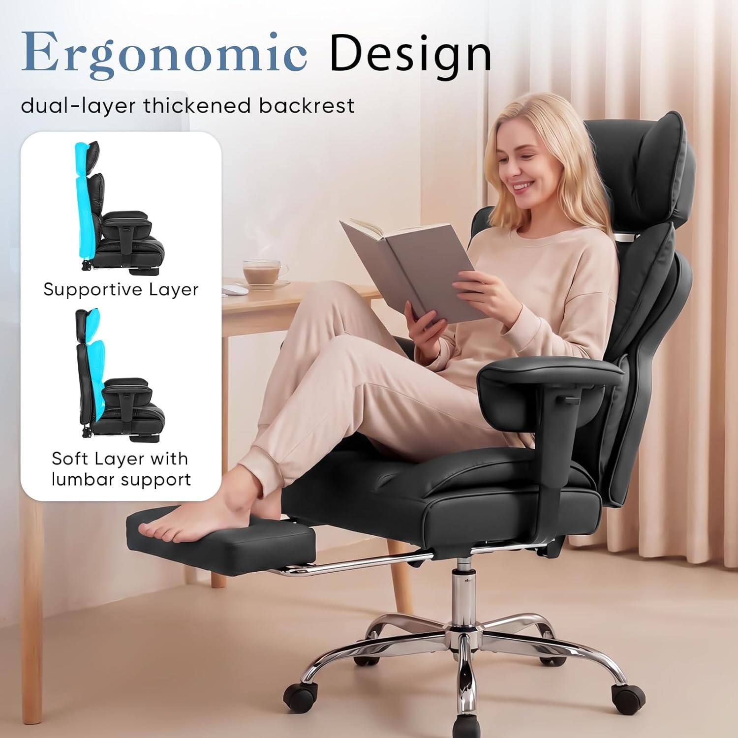 Ergonomic Design dual-layer thickened backrest Supportive Layer Soft Layer with lumbar support