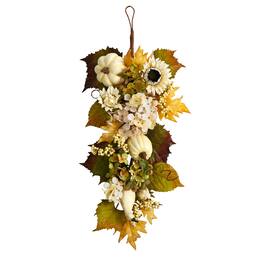 BreeBe - 33" Fall Sunflower Hydrangea and Pumpkin Teardrop - Multicolor