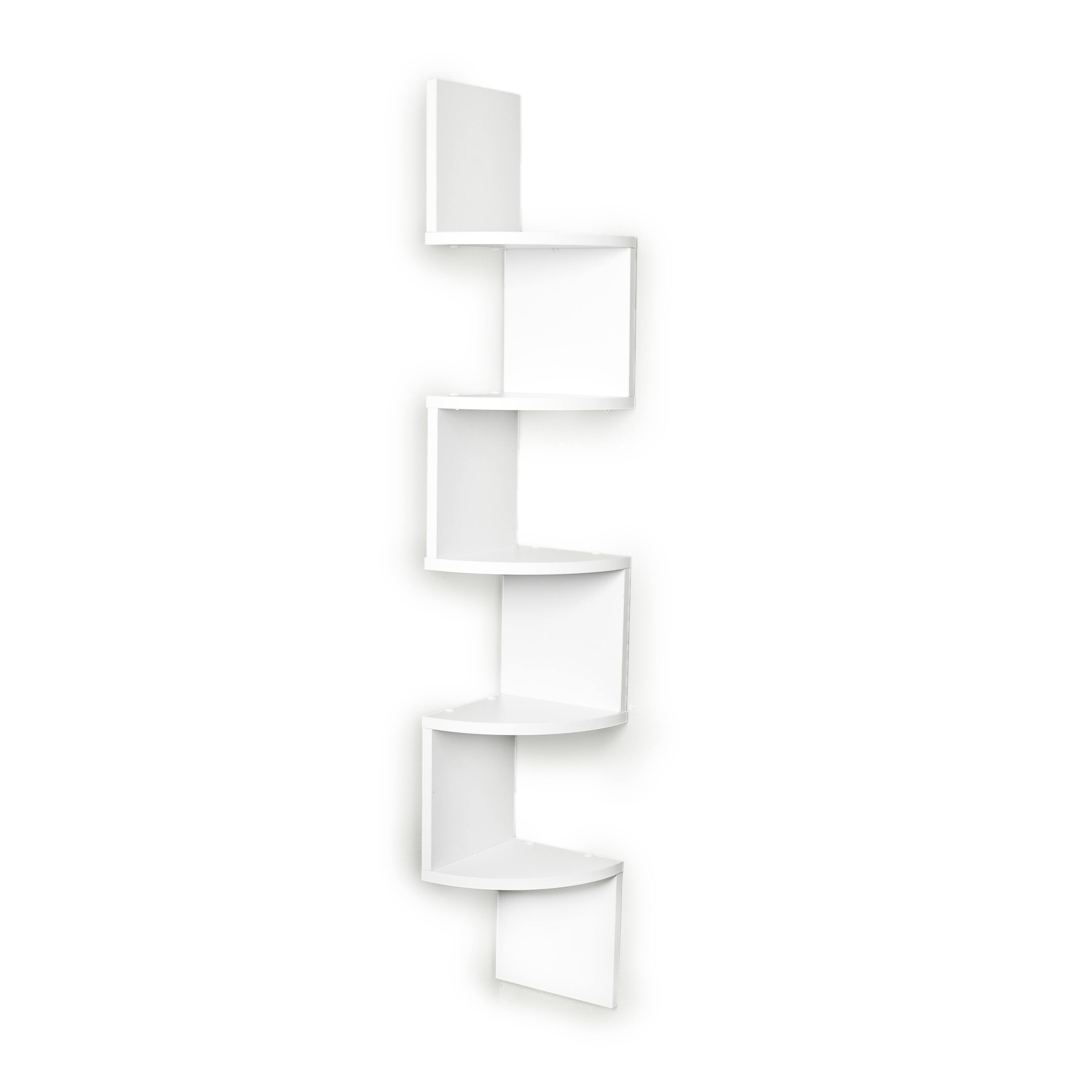 Front. Danya B - Five Tier Corner Wall Shelf - White - White.