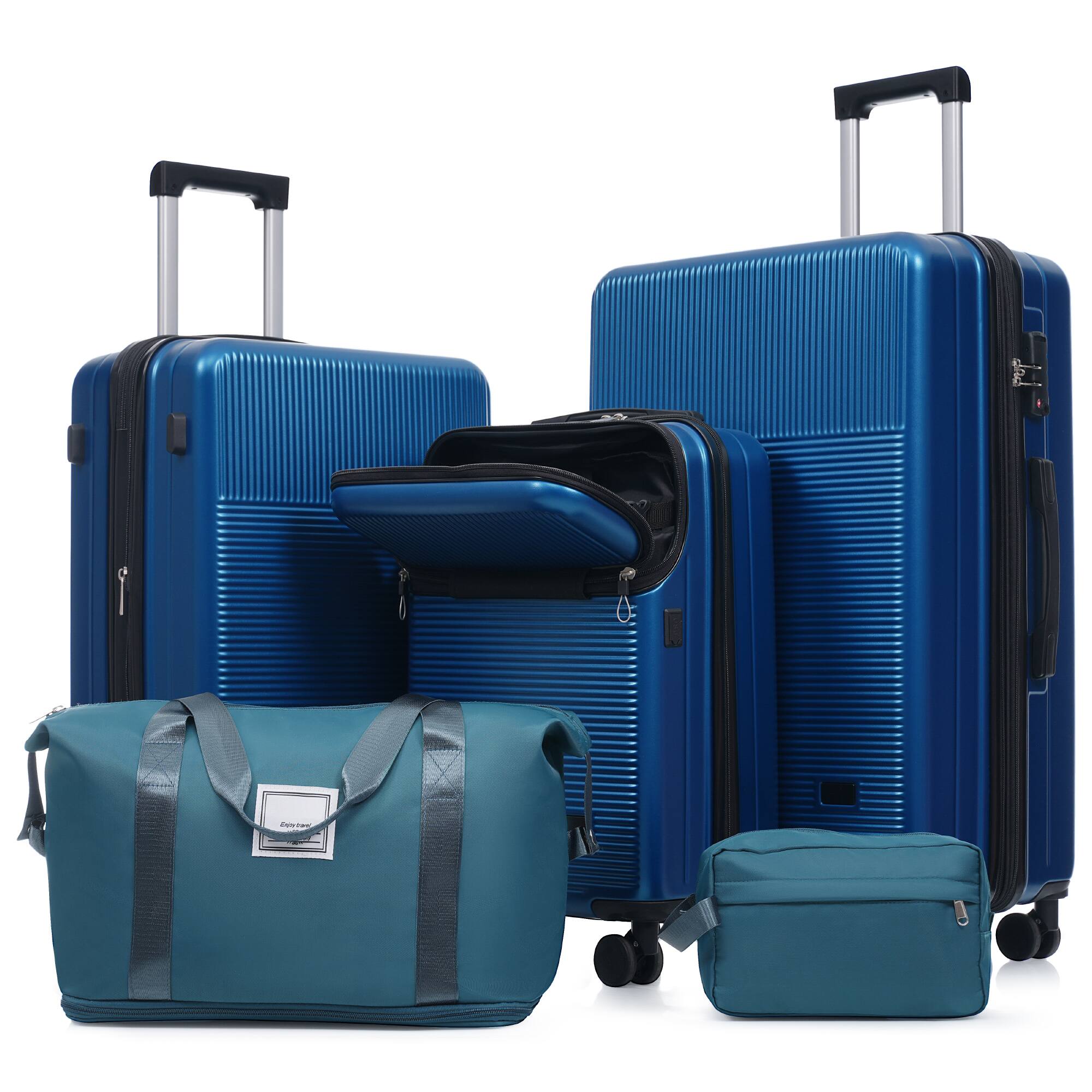 Alt View 9. Ecooso - 5-Piece ABS Luggage Set with Half-Open 20" Carry-On, USB Port, Double Spinner Wheels, TSA Locks, Bags - Blue.