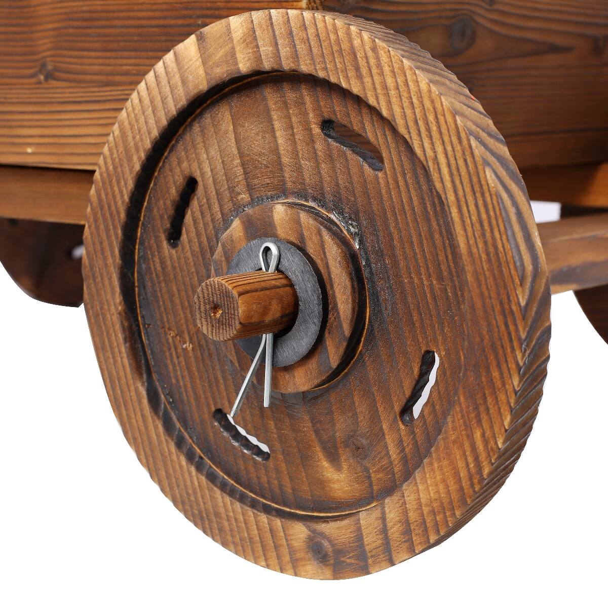 Alt View 9. Loheer - Loheer Wooden Wagon Planter with Wheels, Carbonized Fir Wood Flower Cart with Handle and Drainage, Brown.